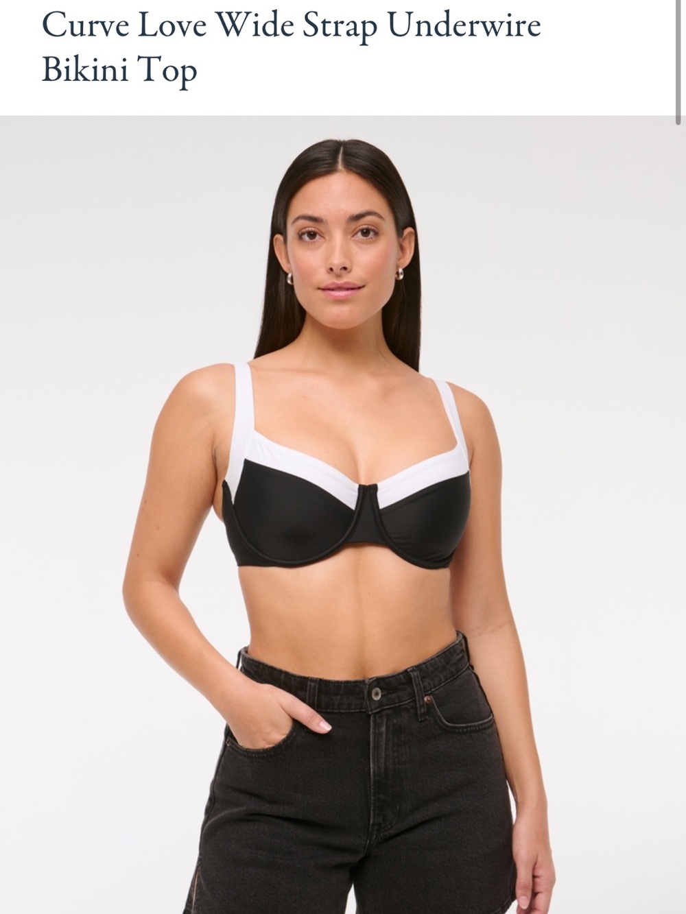 NWT A&F Curve Love Wide Strap Underwire Bikini Top - Black/White